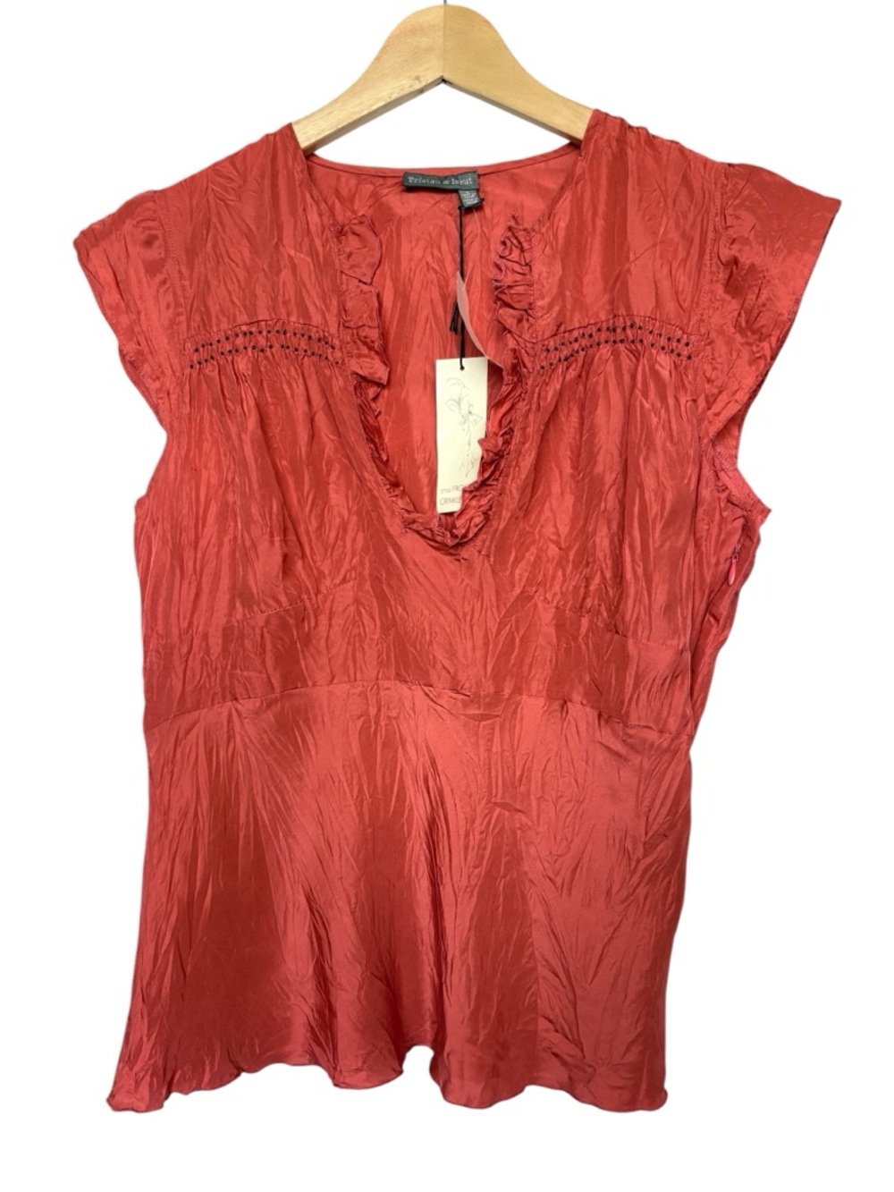 NWT Tristan & Iseut Peach Ruffled Front 100% Silk Romantic Sleeveless Blouse - Picture 2 of 10